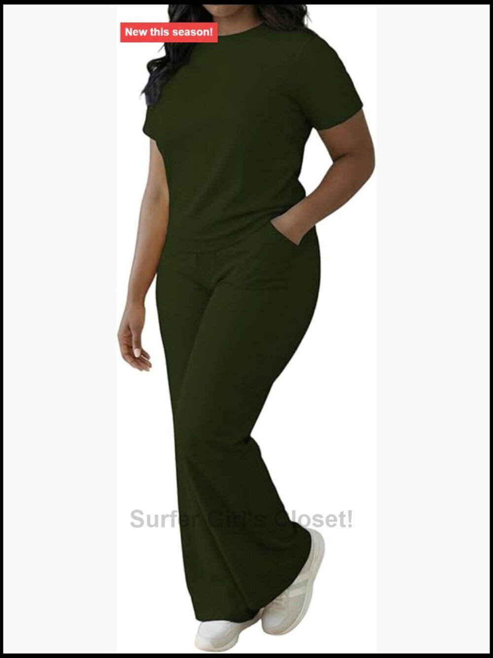 2 Piece Outfits Short Sleeve Top & Straight Leg Pants with Pockets